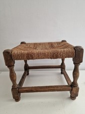ANTIQUE VINTAGE seagrass And Wood Stool 11 Inch High Country Cottage Core