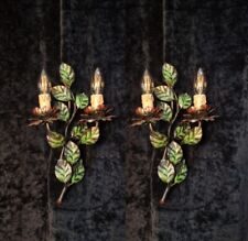 Gorgeous Pair of Vintage Italian 2 Arm Toleware Floral Wall Lights Sconces
