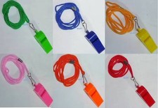 Plastic Whistle Lifegards Referee Sports Blowing Whistle With Coloured Cord