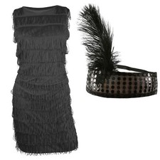GIRLS BLACK FLAPPER DRESS AND