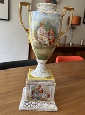 Antique Vienna Viennese Urnular Pedestal Vase Romantic Motifs 30cm High