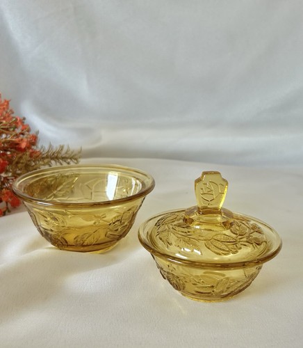Vintage amber pressed glass - vintage,