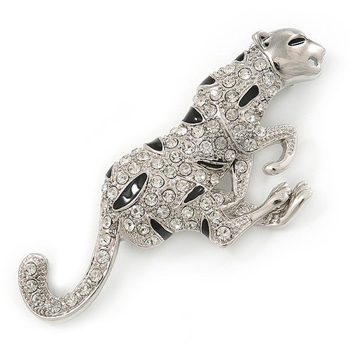 Large diamante snow leopard - 'snow, leopard'