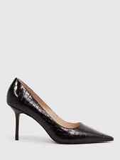 REISS Elina Leather Court Shoes Black Snakeskin Effect Size 6/39 NEW
