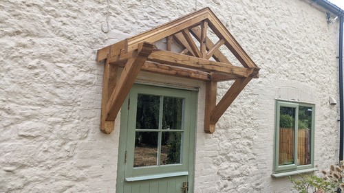 Wooden front door canopy porch - wooden,