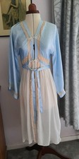 Authentic 1930s/40s blue/cream satin & silk Peignoir Negligee small size.