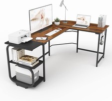 L Shaped Corner Office Desk, Reversible Computer Desk with Shelves and Headphon