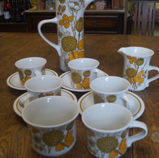 Midwinter orange and green Floral 70s Coffee Set