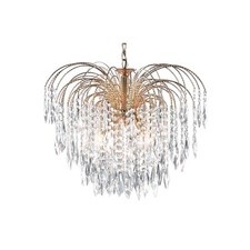 5 Lights Gold Finish Ceiling Fitting Pendant Light with Crystal Button and Drops