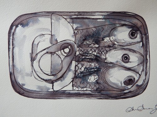 Ink drawing sardine tin - , of