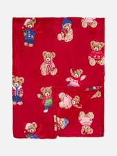 Primark Red Christmas Teddy Bear Blanket Fleece Blanket - Brand New