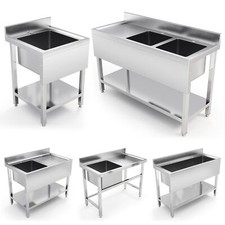 Commercial Left/Right Hand Wash Sink Bowl Stainless Steel Kitchen Basin Catering
