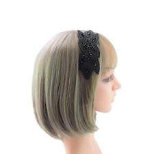 1920s Great Gatsby Black White Navy Gold Beaded Leaf Flapper Hairpiece Headband