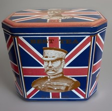 Vintage Tea Canister, Tin   Featuring  Flag /Military Lords & Generals