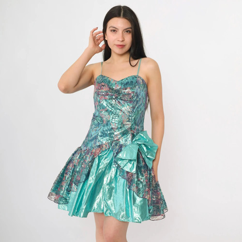 Vintage teal lame party dress - vintage,