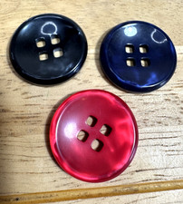 3x Vintage Red Navy & Black Buttons 30 mm Four Hole Faux Opaque Tortoise Shell