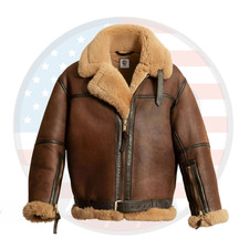 Men's B3 Irvin Sheepskin Flying Jacket RAF Aviation Flight Leather Bomber Jacket