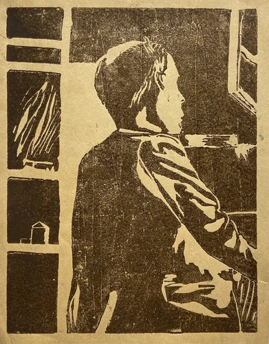 Vintage woodcut print boy - woodcut,