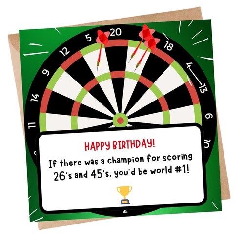 Funny darts birthday card - birthday,