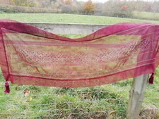 Long Vintage Burgundy Beaded Sequin Tasselled Table Runner 53cm x 148cm