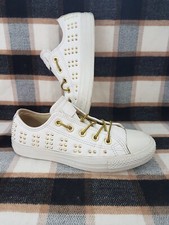 WOMEN'S/ GIRLS " CONVERSE ALL STAR " WHITE WITH GOLD STUDDED SIDE, SMART CASUAL