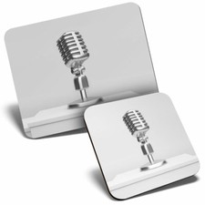 Mouse Mat & Coaster Set - BW - Microphone Radio Broadcast  #37236