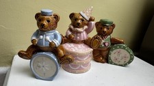 3 x vintage TEDDY BEAR stoneware pottery ornament figure
