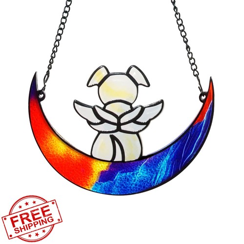 Stained glass angel dog - glass,