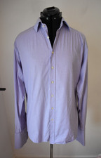 Mens Blue Purple Striped Mens Shirt 16 1/2 L Thomas Pink Slim Fit Long Sleeve