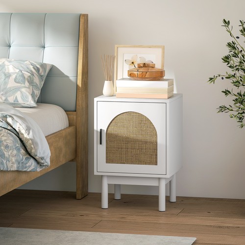 Rattan bedside table with - bedside,