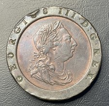 1797 Cartwheel Twopence George III British Copper Coin. Nice grade  