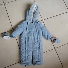 John Lewis Pram Suit Snow Suit 9-12 Months Blue Immaculate Fleecy Lined Unisex