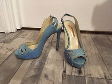 RUPERT SANDERSON PLATO SHOES BLUE SNAKE LEATHER SANDALS EUR 37.5 UK 4.5 USA 6.5