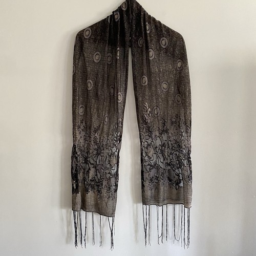 Silver lace floral scarf - silver,