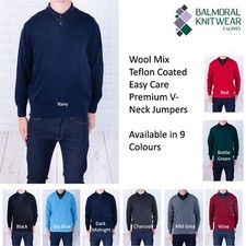 Jumper Plain Mens Knitted V Neck Jumper Machine Washable Wool Mix Pullover