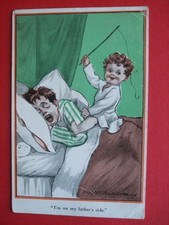 1913 FRED SPURGIN Comic postcard BOY WITH WHIP ON FATHER'S BED