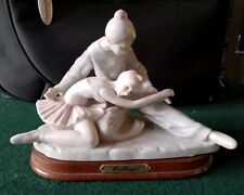 Vintage Cessini Ceramic Pierrot Clown With Ballerina Ornament On Wooden Plinth