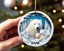 Personalised Colourful Christmas Polar Bear Bauble Custom Decoration Gift Tag