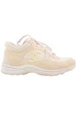 CHANEL WHITE CC SUEDE SNEAKERS