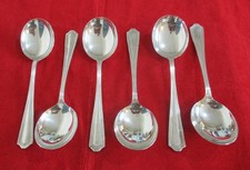 6 x Art Deco Bradleigh Plate EPNS Sheffield Silver Plated Soup Spoons 17cm
