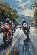Isle of Man Motorbike Racing Canvas Picture Print Wall Art
