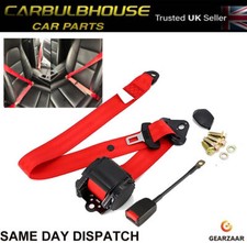 Universal 3 Point Inertia Seat Belt Kit Car Truck Adjustable Safety Belts Red UK