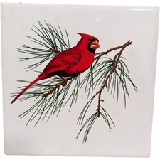 Ceramic Tile With Red Cardinal Bird Design Decorative Square