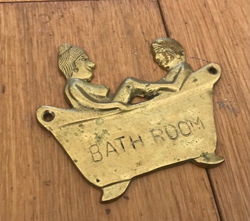 Vintage brass toilet sign lady - toilet,