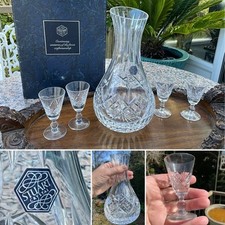 RARE STUART Glengarry Cambridge CUT GLASS CARAFE BOX +SET 4 PORT GLASSES 5” SIGN