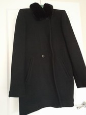 Jigsaw Ladies Black Winter Coat with faux fur collar Size 12 New
