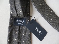 DRAKE'S LINEN & SILK  SPOTTED RAW EDGE TIE HAND MADE NEW WITH TAG