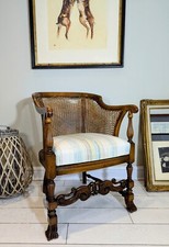 Walnut Bergere Cane Armchair shaped top rail Carved Turned Carved Legs FREE POST