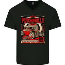 Psychobilly Custom Hot Rod Mens V-Neck Cotton T-Shirt