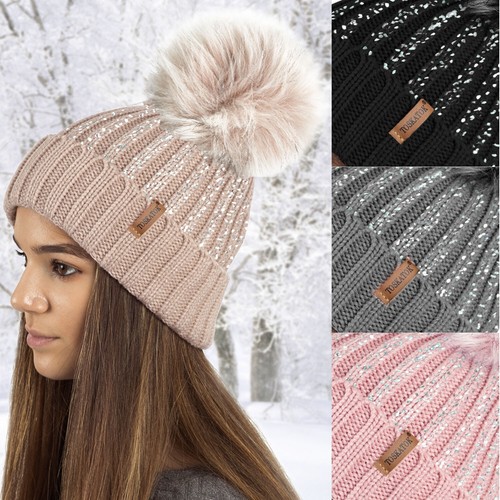 Ladies winter faux fur - fur, pom